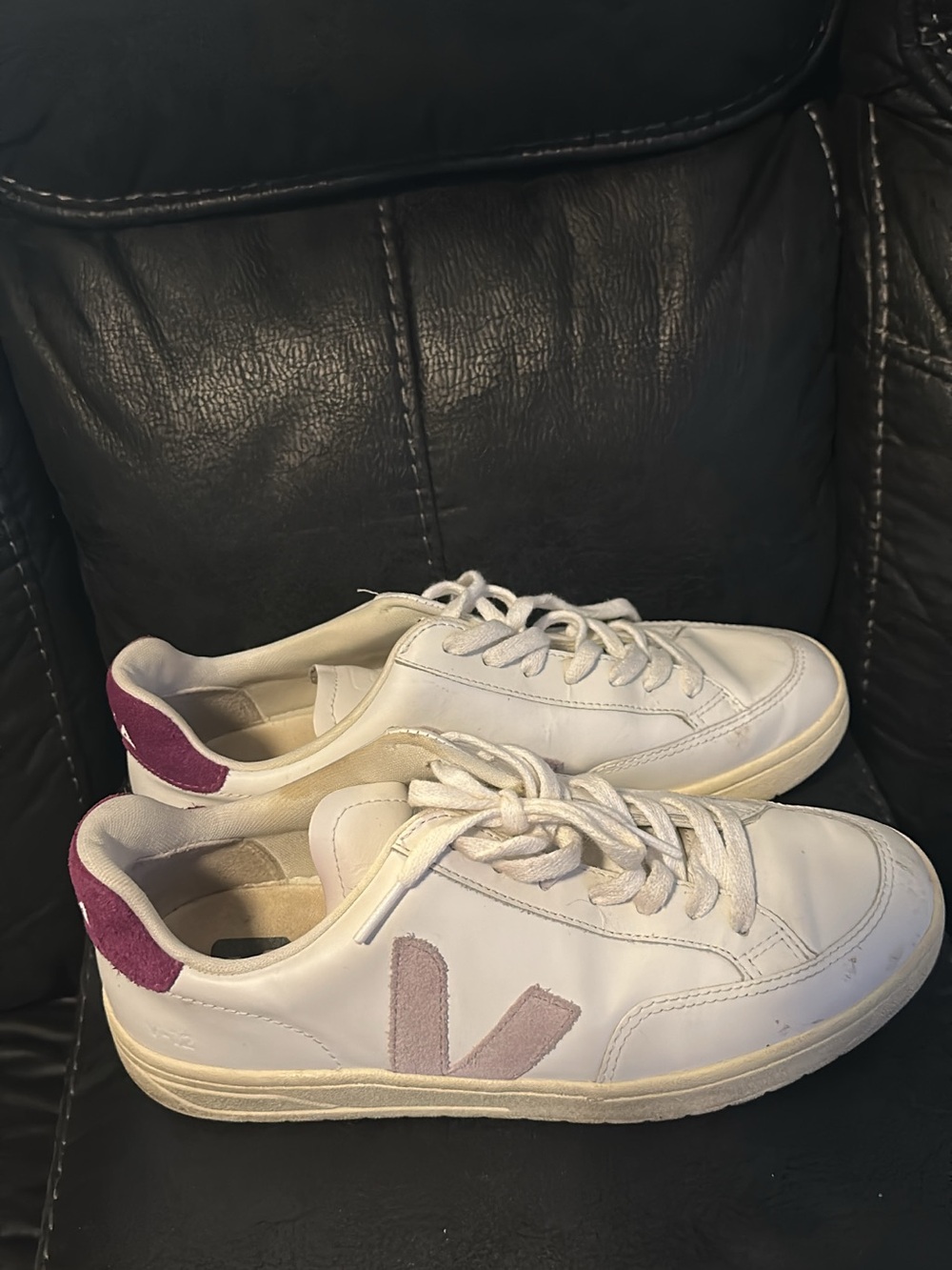 Veja Women’s White Leather Sneakers with Mauve Suede Accents